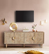 Distressed Natural Solid wood HandCarved TV cabinet with Storage for Living Room