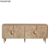 Distressed Natural Solid wood HandCarved TV cabinet with Storage for Living Room