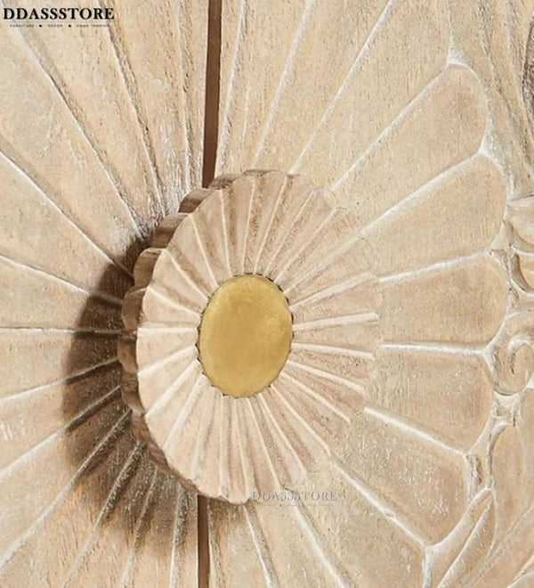 Distressed Natural Solid wood HandCarved TV cabinet with Storage for Living Room - D'DASS Store