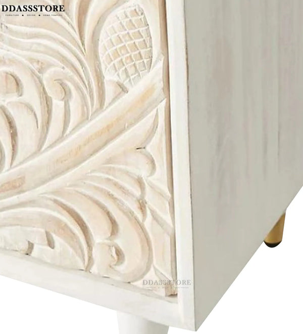 Distressed Natural Solid wood HandCarved TV cabinet with Storage for Living Room - D'DASS Store