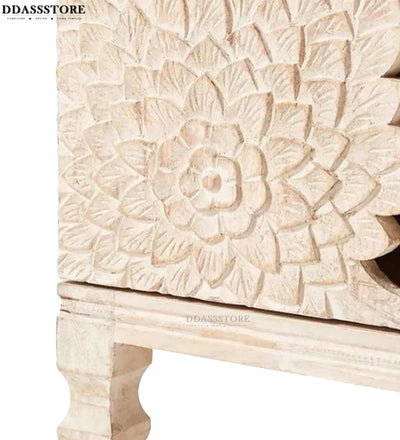 Distressed Natural Solid wood HandCarved TV cabinet with Storage for Living Room - D'DASS Store