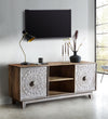 Distressed Natural Solid wood HandCarved TV cabinet with Storage for Living Room