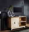 Distressed Natural Solid wood HandCarved TV cabinet with Storage for Living Room