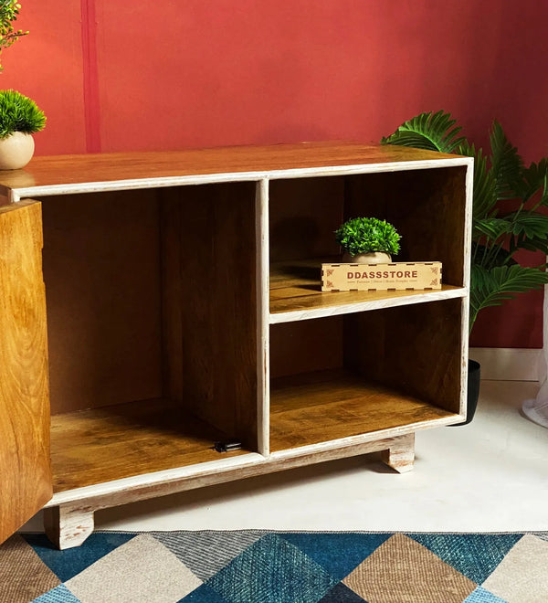 Distressed Natural Solid wood HandCarved TV cabinet with Storage for Living Room - D'DASS Store