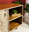 Distressed Natural Solid wood HandCarved TV cabinet with Storage for Living Room