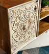 Distressed Natural Solid wood HandCarved TV cabinet with Storage for Living Room - D'DASS Store