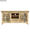 Distressed Natural Solid wood HandCarved TV cabinet with Storage for Living Room