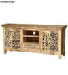 Distressed Natural Solid wood HandCarved TV cabinet with Storage for Living Room