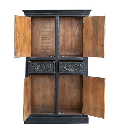 Black Wooden HandCarved Wardrobe & Almirah| DDASSWRD01 - ddassstore