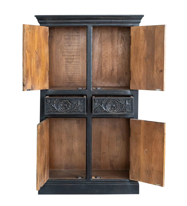 Black Wooden HandCarved Wardrobe & Almirah  | DDASSWRD01 - ddassstore