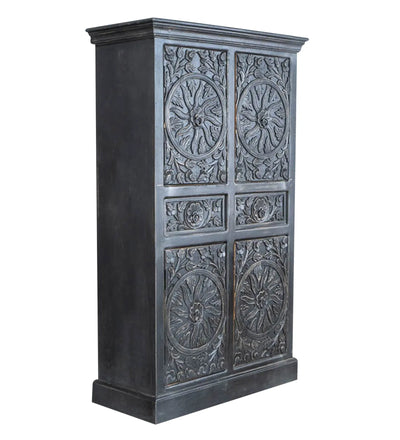 Black Wooden HandCarved Wardrobe & Almirah