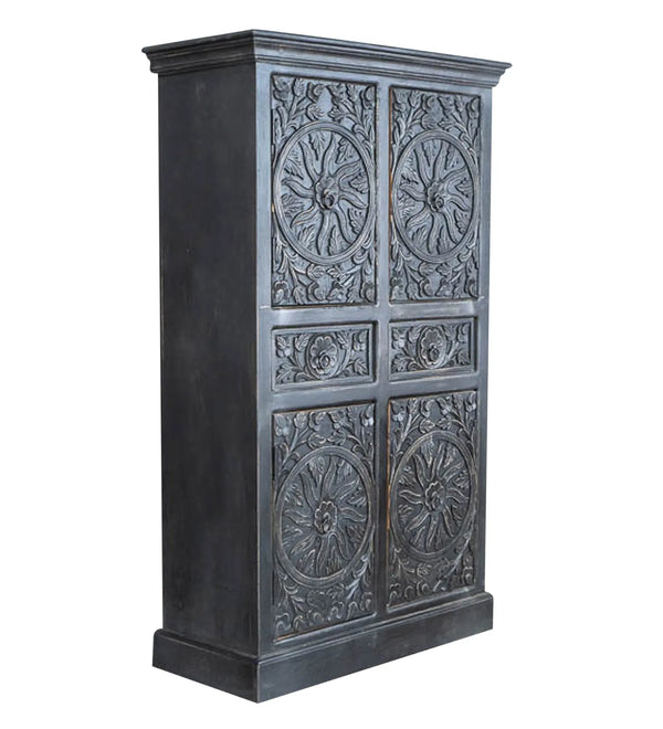 Black Wooden HandCarved Wardrobe & Almirah