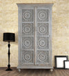 Rustic Grey Wooden HandCarved Wardrobe & Almirah | DDASSWRD11