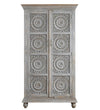 Rustic Grey Wooden HandCarved Wardrobe & Almirah | DDASSWRD11