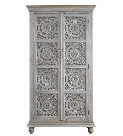 Rustic Grey Wooden HandCarved Wardrobe & Almirah | DDASSWRD11 - D'DASS Store