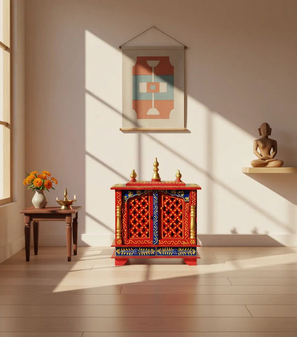 Wall Hanging Puja Temple Made With Solid Sheesham and MDF Wooden For Home - D'DASS Store