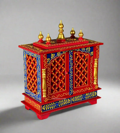 Wooden MultiColorPooja Mandir for Home & Office - D'DASS Store
