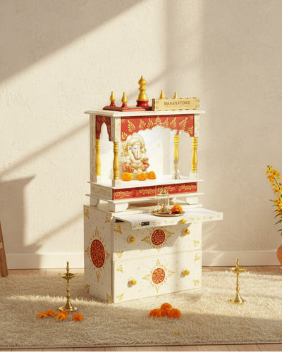 Wooden Pooja Temple & Puja Mandap with Cabinet for Home | DDASSWT1822_Cabinet_WR - D'DASS Store