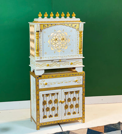Wooden Pooja Temple & Puja Mandap with Cabinet for Home | DDASSWT2411Cabinet_BGD
