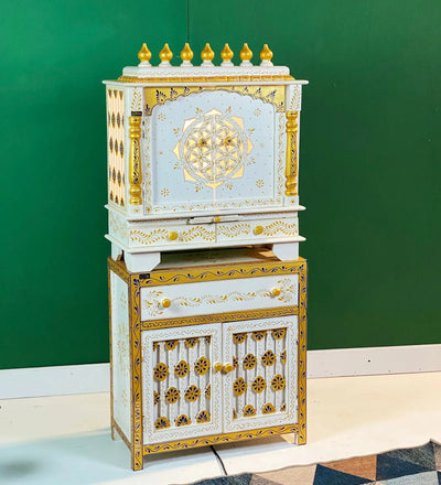 Wooden Pooja Temple & Puja Mandap with Cabinet for Home | DDASSWT2411Cabinet_BGD - D'DASS Store