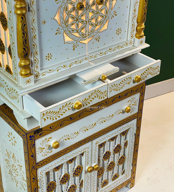 Wooden Pooja Temple & Puja Mandap with Cabinet for Home | DDASSWT2411Cabinet_BGD - D'DASS Store