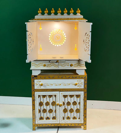 Wooden Pooja Temple & Puja Mandap with Cabinet for Home | DDASSWT2411Cabinet_BGD - D'DASS Store