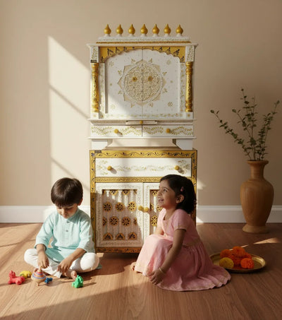 Wooden Pooja Temple & Puja Mandap with Cabinet for Home | DDASSWT2411Cabinet_BGD - D'DASS Store