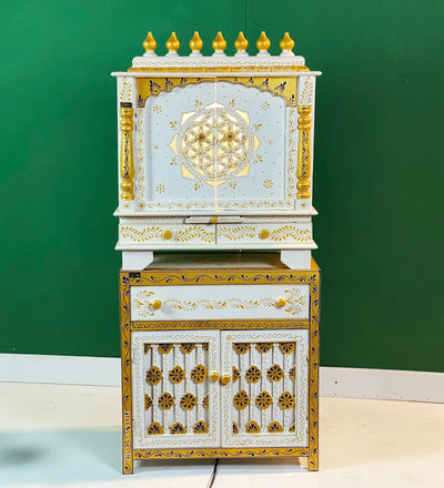 Wooden Pooja Temple & Puja Mandap with Cabinet for Home | DDASSWT2411Cabinet_BGD - D'DASS Store