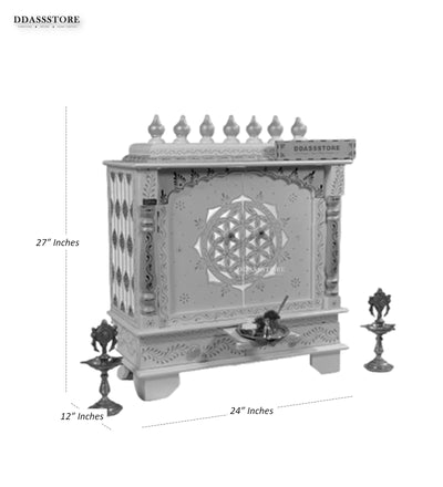 White Wooden Pooja Mandir design & Puja Mandap For Home | DDASSWT2411_BGD - D'DASS Store