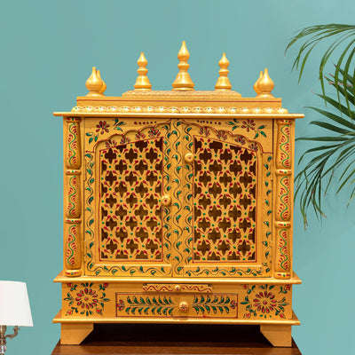 Golden Wooden Pooja Temple & Puja Mandap For Home | DDASSWT2412GD - D'DASS Store
