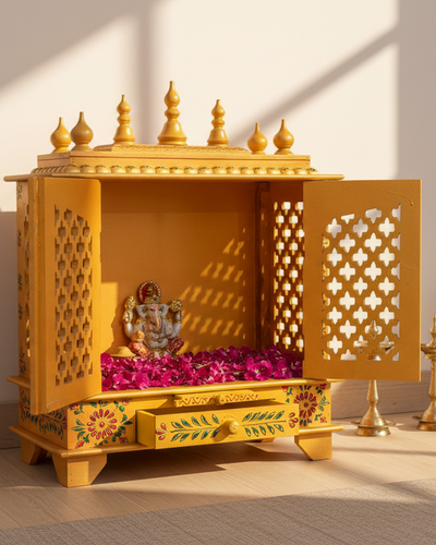 Golden Wooden Pooja Temple & Puja Mandap For Home | DDASSWT2412GD - D'DASS Store