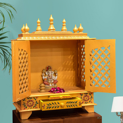 Golden Wooden Pooja Temple & Puja Mandap For Home | DDASSWT2412GD - D'DASS Store