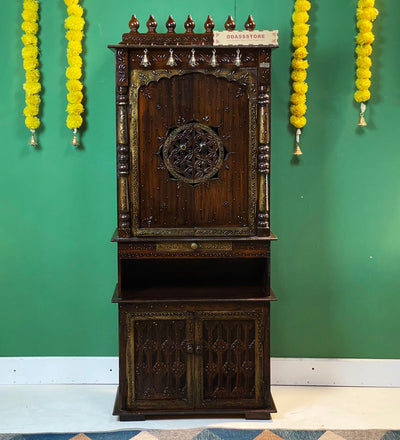 5 feet Prarthana Wooden Home Temple & Puja Mandir with Cabinet Storage | DDASSWT2460_CopperD - D'DASS Store