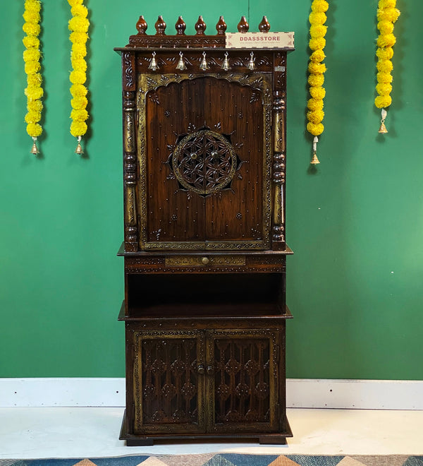 5 feet Prarthana Wooden Home Temple & Puja Mandir with Cabinet Storage | DDASSWT2460_CopperD - D'DASS Store