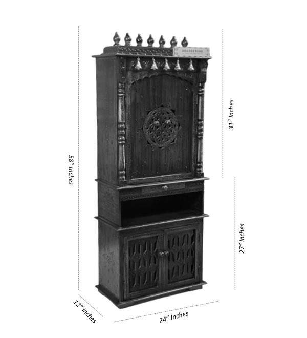 5 feet Prarthana Wooden Home Temple & Puja Mandir with Cabinet Storage | DDASSWT2460_CopperD - D'DASS Store