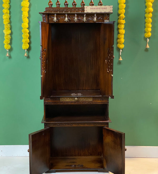 5 feet Prarthana Wooden Home Temple & Puja Mandir with Cabinet Storage | DDASSWT2460_CopperD - D'DASS Store