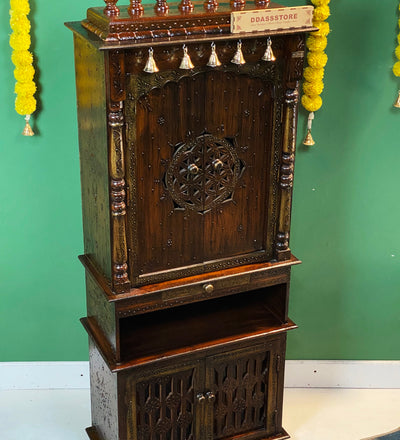 5 feet Prarthana Wooden Home Temple & Puja Mandir with Cabinet Storage | DDASSWT2460_CopperD - D'DASS Store