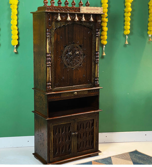 5 feet Prarthana Wooden Home Temple & Puja Mandir with Cabinet Storage | DDASSWT2460_CopperD - D'DASS Store