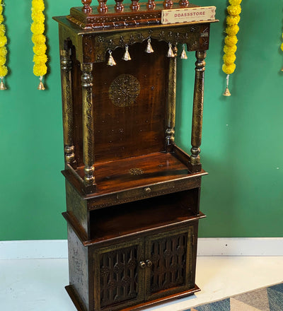 5 feet Aaradhya Wooden Home Temple & Puja Mandir with Cabinet Storage | DDASSWT2460_C - D'DASS Store
