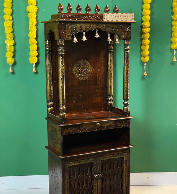 5 feet Aaradhya Wooden Home Temple & Puja Mandir with Cabinet Storage | DDASSWT2460_C - D'DASS Store
