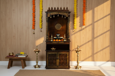 5 feet Aaradhya Wooden Home Temple & Puja Mandir with Cabinet Storage | DDASSWT2460_C - D'DASS Store