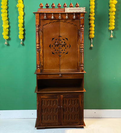 5 feet ShivAalaya Wooden Home Temple & Puja Mandir with Cabinet Storage | DDASSWT2460_HPD - D'DASS Store