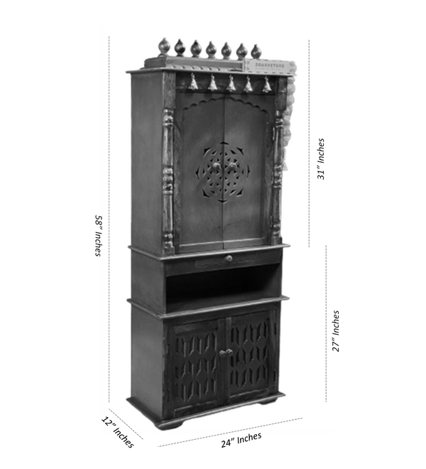 5 feet ShivAalaya Wooden Home Temple & Puja Mandir with Cabinet Storage | DDASSWT2460_HPD - D'DASS Store
