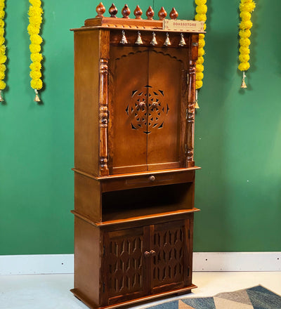 5 feet ShivAalaya Wooden Home Temple & Puja Mandir with Cabinet Storage | DDASSWT2460_HPD - D'DASS Store