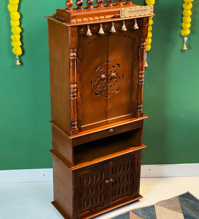 5 feet ShivAalaya Wooden Home Temple & Puja Mandir with Cabinet Storage | DDASSWT2460_HPD - D'DASS Store