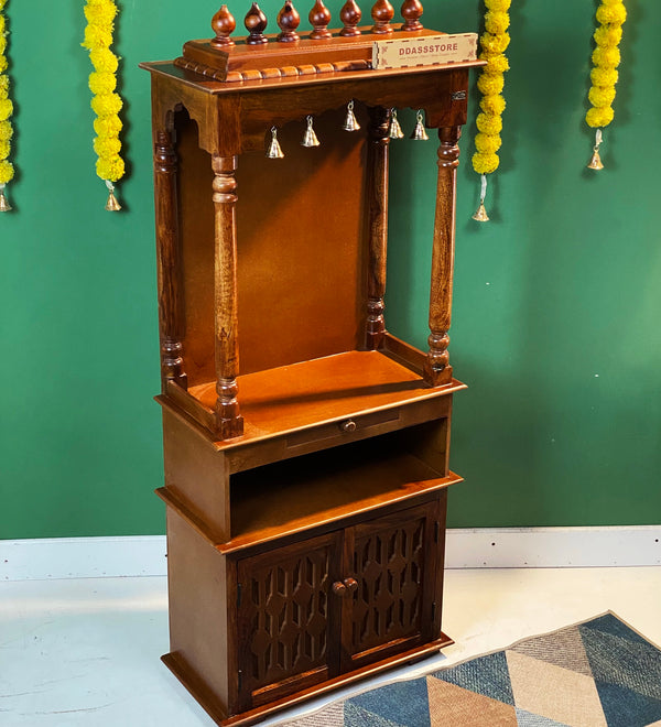 5 feet DevGriha Wooden Home Temple & Puja Mandir with Cabinet Storage | DDASSWT2460_HP - D'DASS Store