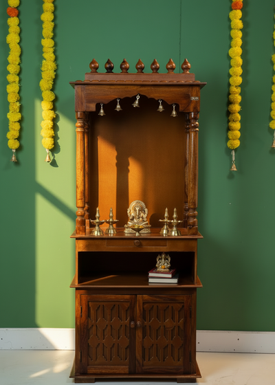 5 feet DevGriha Wooden Home Temple & Puja Mandir with Cabinet Storage | DDASSWT2460_HP - D'DASS Store