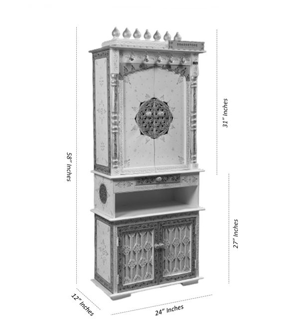 5 feet Prarthana Wooden Home Temple & Puja Mandir with Cabinet Storage | DDASSWT2460_RGD - D'DASS Store