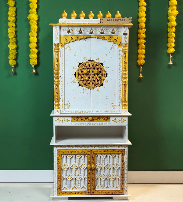 5 feet Prarthana Wooden Home Temple & Puja Mandir with Cabinet Storage | DDASSWT2460_RGD - D'DASS Store