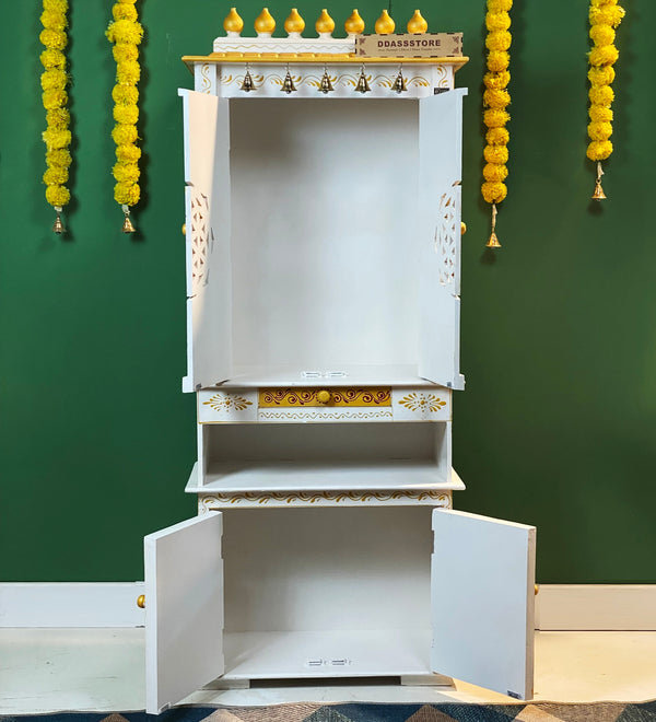 5 feet Prarthana Wooden Home Temple & Puja Mandir with Cabinet Storage | DDASSWT2460_RGD - D'DASS Store
